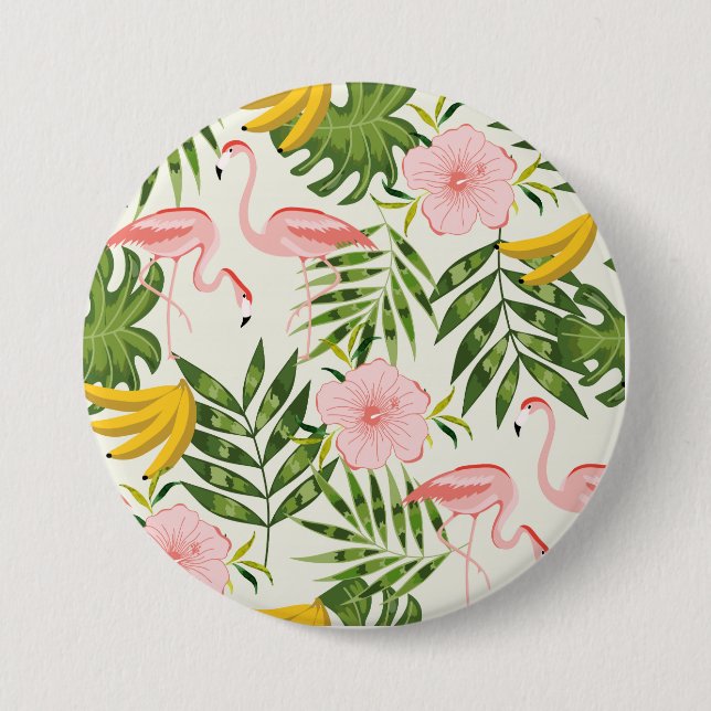 Tropical Summer Flamingo Round Button (Front)