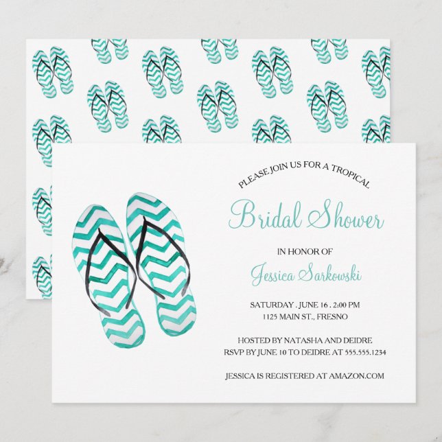Tropical Summer Flip Flops Bridal Shower Invitation (Front/Back)