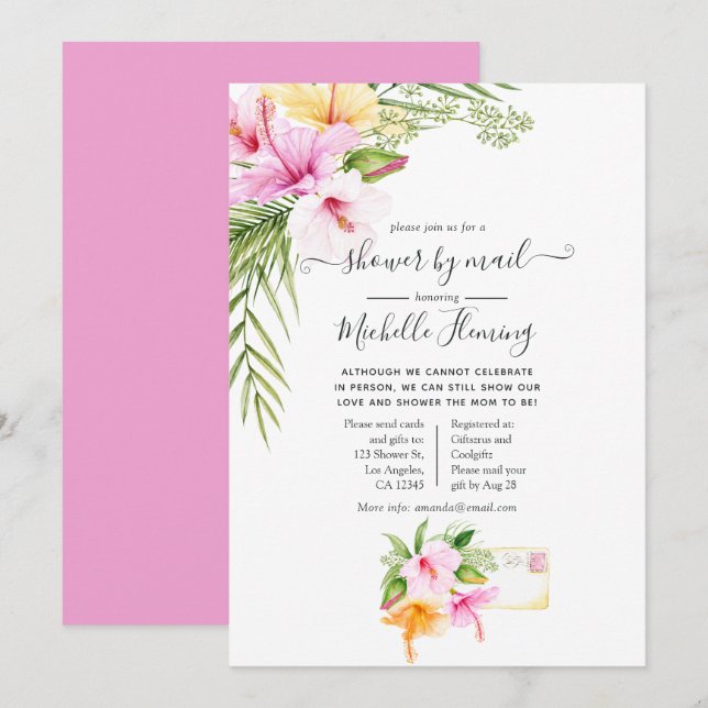 Tropical Summer Floral Baby Shower by Mail Invitation (Front/Back)