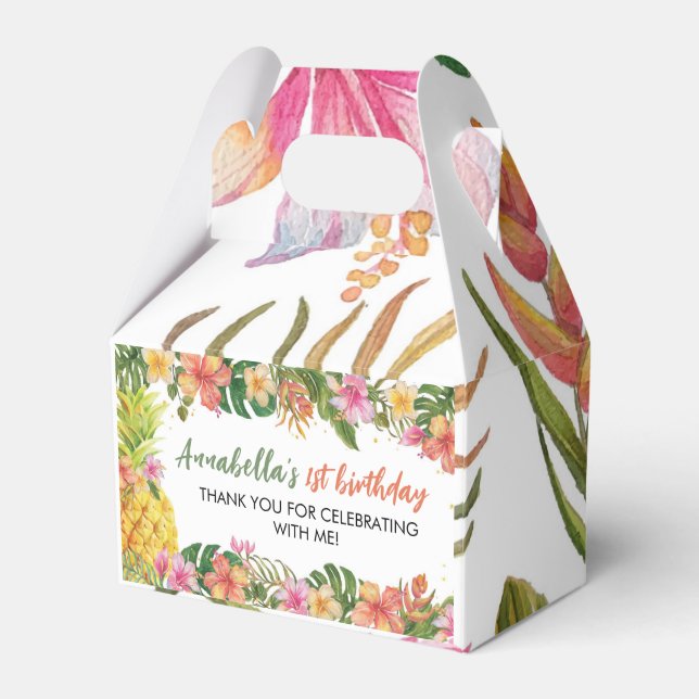 Tropical Summer Floral Birthday Favour Box (Front Side)