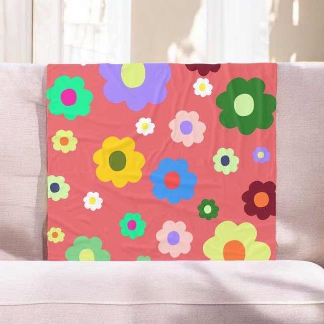 Tropical Summer Floral Botanical Bold Colourful  Fleece Blanket (Creator Uploaded)