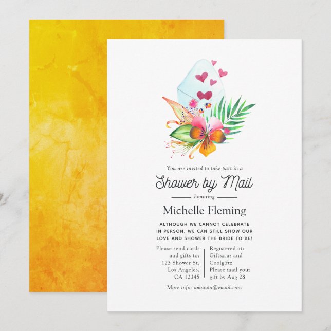 Tropical Summer Floral Bridal Shower by Mail Invitation (Front/Back)