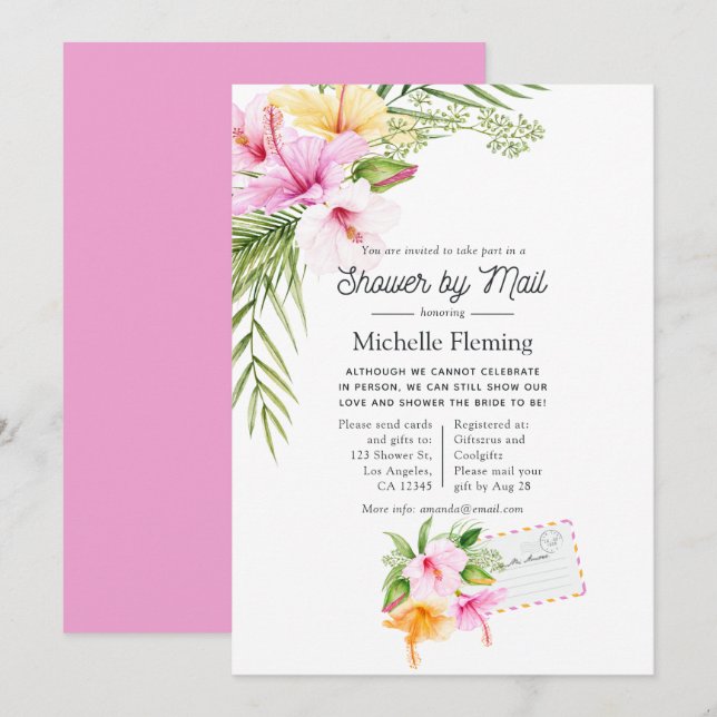 Tropical Summer Floral Bridal Shower by Mail Invitation (Front/Back)