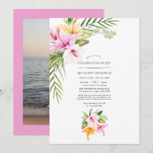 Tropical Summer Floral Celebration of Life Photo Invitation