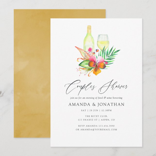 Tropical Summer Floral Couples Shower Wine Tasting Invitation (Front/Back)