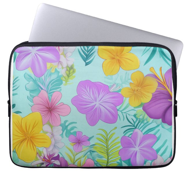 Tropical Summer Floral Pattern - Bright Hibiscus  Laptop Sleeve (Front)