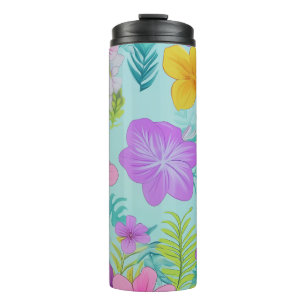 Tropical Summer Floral Pattern - Bright Hibiscus  Thermal Tumbler