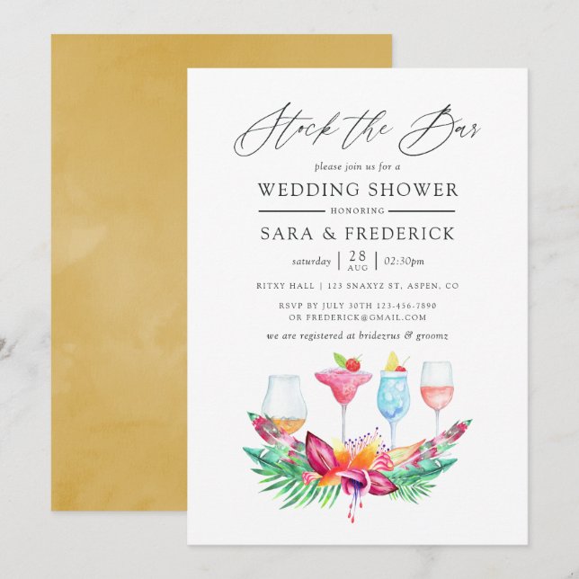 Tropical Summer Floral Stock the Bar Invitation (Front/Back)