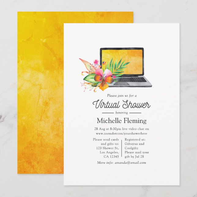 Tropical Summer Floral Virtual Baby Shower Invitation (Front/Back)
