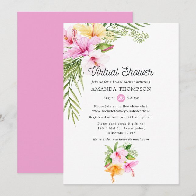 Tropical Summer Floral Virtual Bridal Shower Invitation (Front/Back)