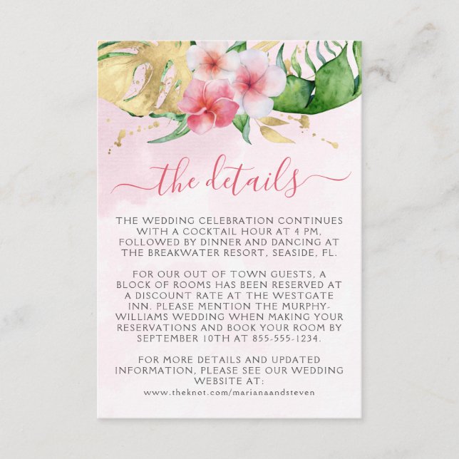 Tropical Summer Floral Wedding Enclosure Card (Front)