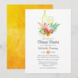Tropical Summer Floral Wine Virtual Bridal Shower Invitation