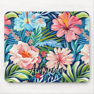 Tropical Summer Flowers Pattern Pretty Floral Mouse Mat