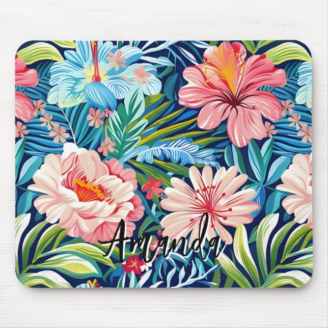 Tropical Summer Flowers Pattern Pretty Floral Mouse Mat (Front)