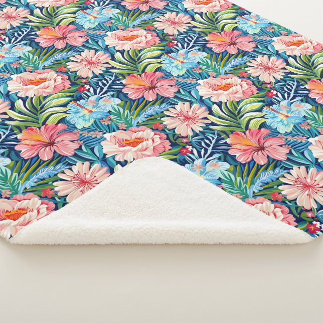 Tropical Summer Flowers Pattern Pretty Floral Sherpa Blanket (3/4)