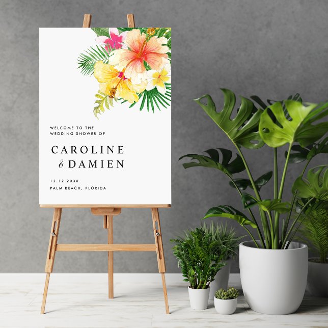 Tropical Summer Flowers Wedding Shower Welcome Poster (Creator Uploaded)