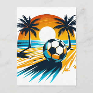Tropical Summer Football Retro Beach Soccer Sunset Announcement Postcard