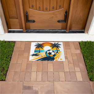 Tropical Summer Football Retro Beach Soccer Sunset Doormat
