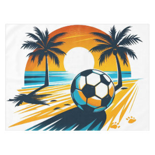 Tropical Summer Football Retro Beach Soccer Sunset Tablecloth