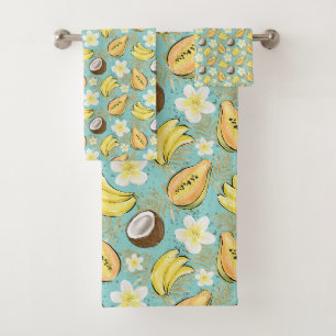 Tropical Summer Fruit Pattern Bath Towel Set