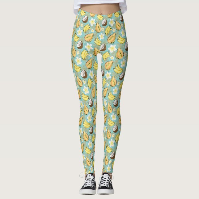 Tropical Summer Fruit Pattern Leggings (Front)