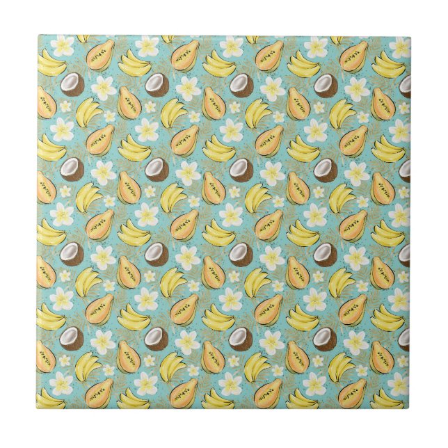 Tropical Summer Fruit Pattern Tile (Front)