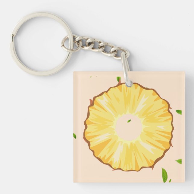 TROPICAL SUMMER FRUIT pineapple Slice pattern Key Ring (Front)