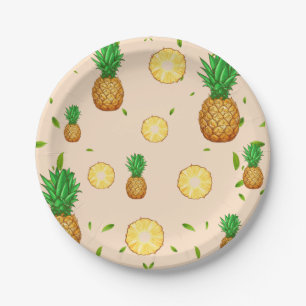 TROPICAL SUMMER FRUIT pineapple Slice pattern Paper Plate