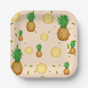 TROPICAL SUMMER FRUIT pineapple Slice pattern Paper Plate