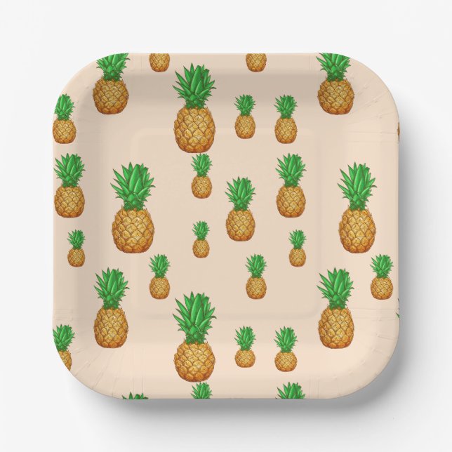 TROPICAL SUMMER FRUIT pineapple Slice  Pattern Paper Plate (Front)