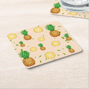 TROPICAL SUMMER FRUIT pineapple Slice pattern Square Paper Coaster