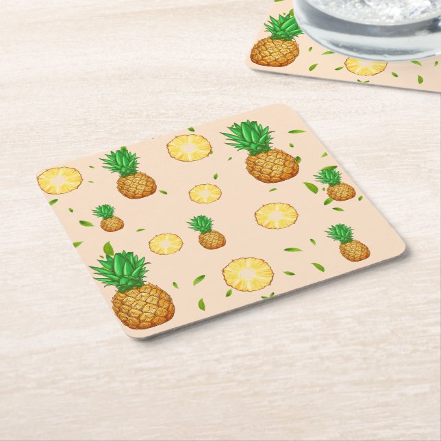TROPICAL SUMMER FRUIT pineapple Slice pattern Square Paper Coaster (Angled)