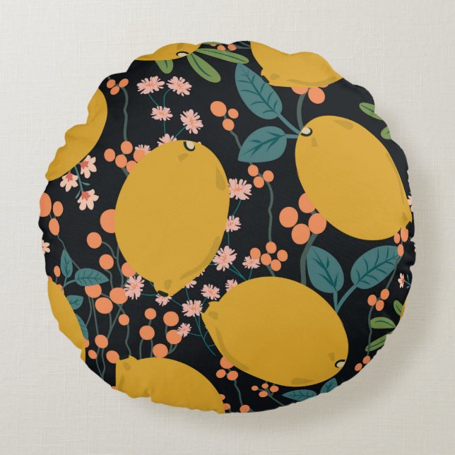 Tropical summer fruit seamless pattern. Citrus tre Round Cushion (Front)