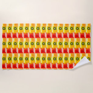 Tropical Summer Fruits – 3D Kiwi, Watermelon & M Beach Towel