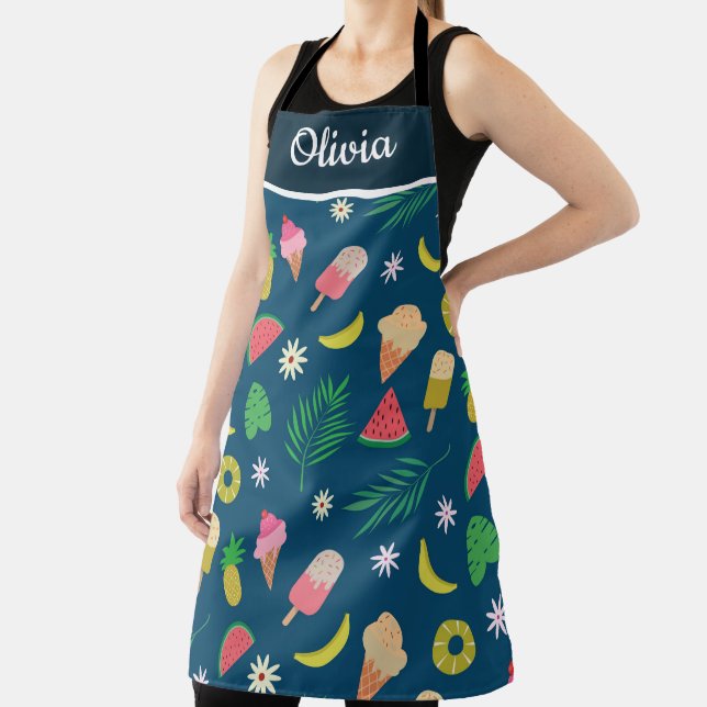 Tropical Summer fruits and Ice Cream Personalised  Apron (Insitu)