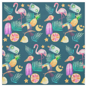 Tropical Summer Fun Images on Teal Fabric