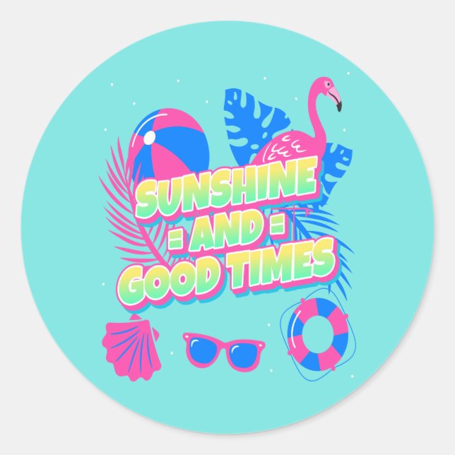 Tropical Summer Fun Vibes Classic Round Sticker (Front)