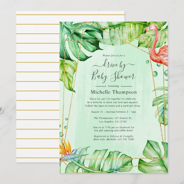Tropical Summer Geometric Drive By Shower Invitation (Front/Back)
