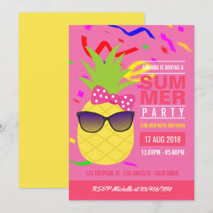 Tropical Summer Girl Birthday Party invite