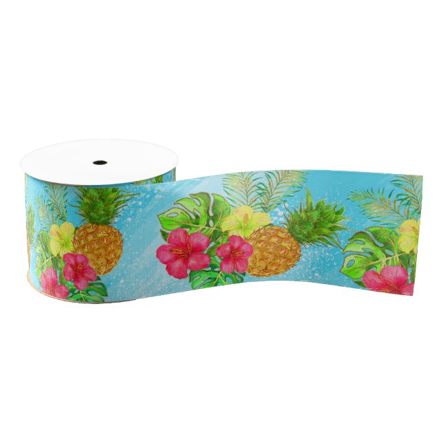Tropical Summer gliiter Grosgrain Ribbon (Spool)