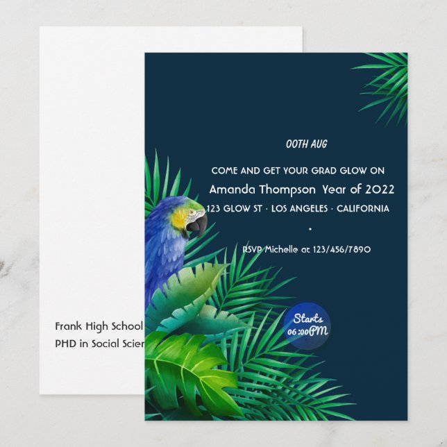 Tropical Summer Glow Graduation Party Invitation (Front/Back)