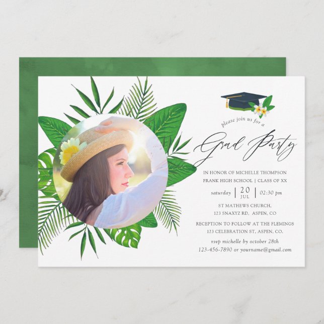 Tropical Summer Graduation Party Invitation (Front/Back)