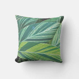 Tropical Summer Green Abstract Palm Leaves Cushion