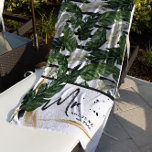 Tropical Summer Greenery | Mr. Brushed Script Beach Towel<br><div class="desc">This stylish beach towel says "Mr." in trendy brushed script typography with a lush tropical foliage and black paint background. Add your last name for a more personalised touch. Add your custom wording to this design by using the "Edit this design template" boxes on the right hand side of the...</div>