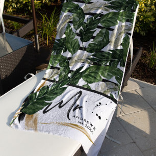 Tropical Summer Greenery   Mr. Brushed Script Beach Towel