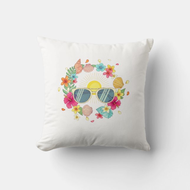 Tropical Summer Heart Sunglasses Throw Pillow | Cu (Front)