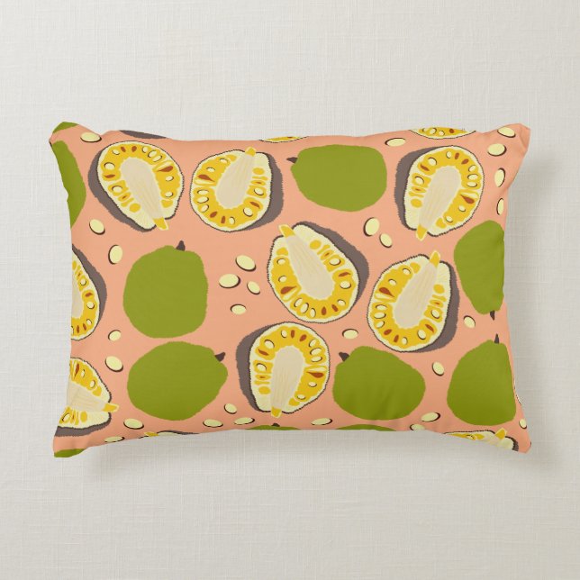 Tropical Summer Jackfruit Pattern - Exotic Fruit Decorative Cushion (Front)
