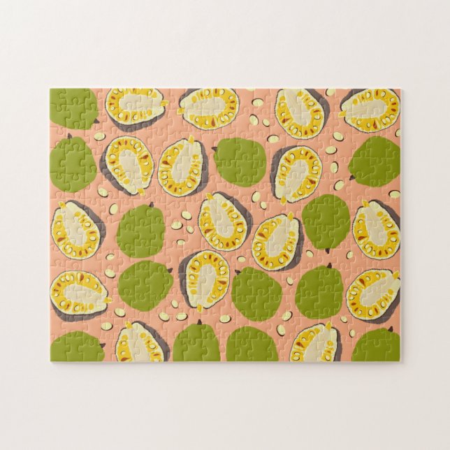 Tropical Summer Jackfruit Pattern - Exotic Fruit Jigsaw Puzzle (Horizontal)