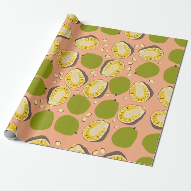 Tropical Summer Jackfruit Pattern - Exotic Fruit Wrapping Paper (Unrolled)