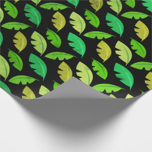 Tropical  summer leafs banana tree black emerald wrapping paper